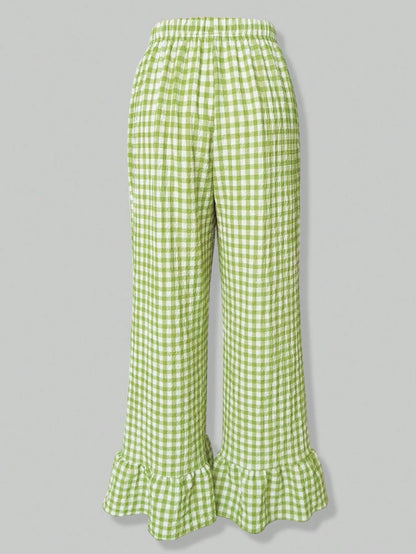 SuriyaCove Women's Casual Plaid Wide Leg Palazzo Pants Fall Cloth For Women