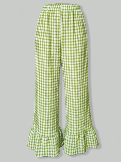 SuriyaCove Women's Casual Plaid Wide Leg Palazzo Pants Fall Cloth For Women