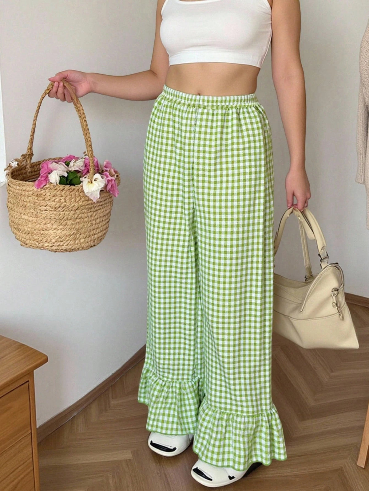 SuriyaCove Women's Casual Plaid Wide Leg Palazzo Pants Fall Cloth For Women