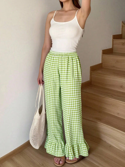 SuriyaCove Women's Casual Plaid Wide Leg Palazzo Pants Fall Cloth For Women
