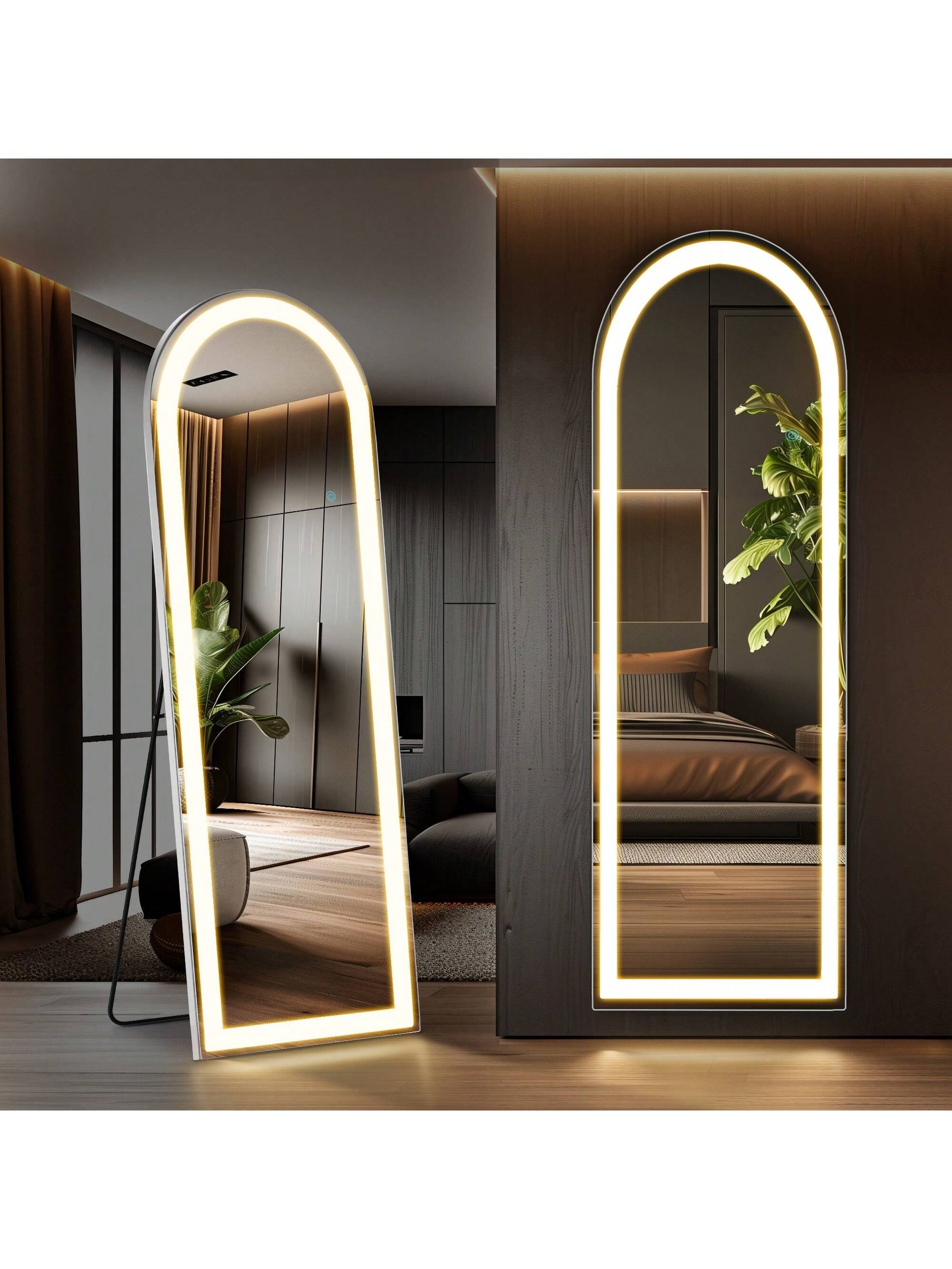 Sweetcrispy 63"X20" Full Length Mirror With LED Lights, Free Standing Floor Mirror, Lighted Full Body Mirror, Wall Mounted Mirror, Dimming & 3 Color Lighting For Bedroom, Living Room