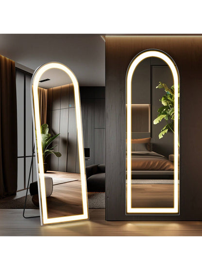 Sweetcrispy 63"X20" Full Length Mirror With LED Lights, Free Standing Floor Mirror, Lighted Full Body Mirror, Wall Mounted Mirror, Dimming & 3 Color Lighting For Bedroom, Living Room