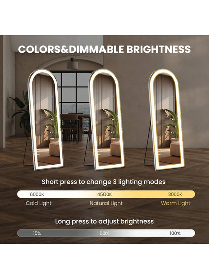 Sweetcrispy 63"X20" Full Length Mirror With LED Lights, Free Standing Floor Mirror, Lighted Full Body Mirror, Wall Mounted Mirror, Dimming & 3 Color Lighting For Bedroom, Living Room