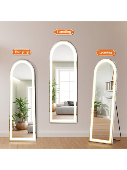 Sweetcrispy 63"X20" Full Length Mirror With LED Lights, Free Standing Floor Mirror, Lighted Full Body Mirror, Wall Mounted Mirror, Dimming & 3 Color Lighting For Bedroom, Living Room