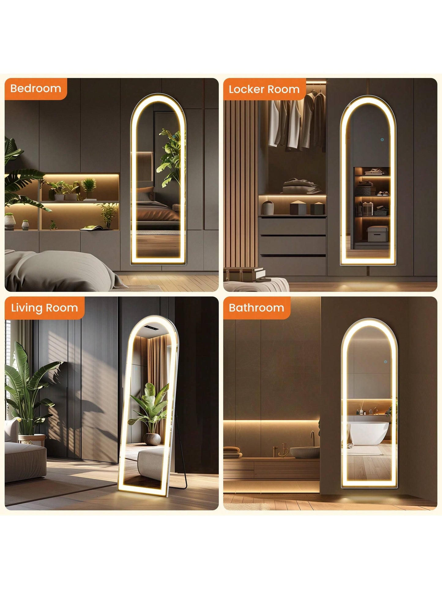 Sweetcrispy 63"X20" Full Length Mirror With LED Lights, Free Standing Floor Mirror, Lighted Full Body Mirror, Wall Mounted Mirror, Dimming & 3 Color Lighting For Bedroom, Living Room