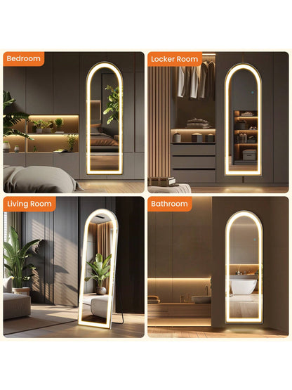 Sweetcrispy 63"X20" Full Length Mirror With LED Lights, Free Standing Floor Mirror, Lighted Full Body Mirror, Wall Mounted Mirror, Dimming & 3 Color Lighting For Bedroom, Living Room