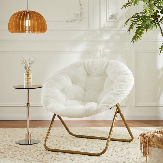 Sweetcrispy Comfy Saucer Chair, Faux Fur Lounge Seasting XL Circle Chair For Bedroom, Dorm & Gaming, Foldable Fashion Accent Seat For Small Spaces, Folding Moon/Mushroom/Round Oversized Style