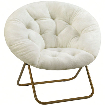 Sweetcrispy Comfy Saucer Chair, Faux Fur Lounge Seasting XL Circle Chair For Bedroom, Dorm & Gaming, Foldable Fashion Accent Seat For Small Spaces, Folding Moon/Mushroom/Round Oversized Style