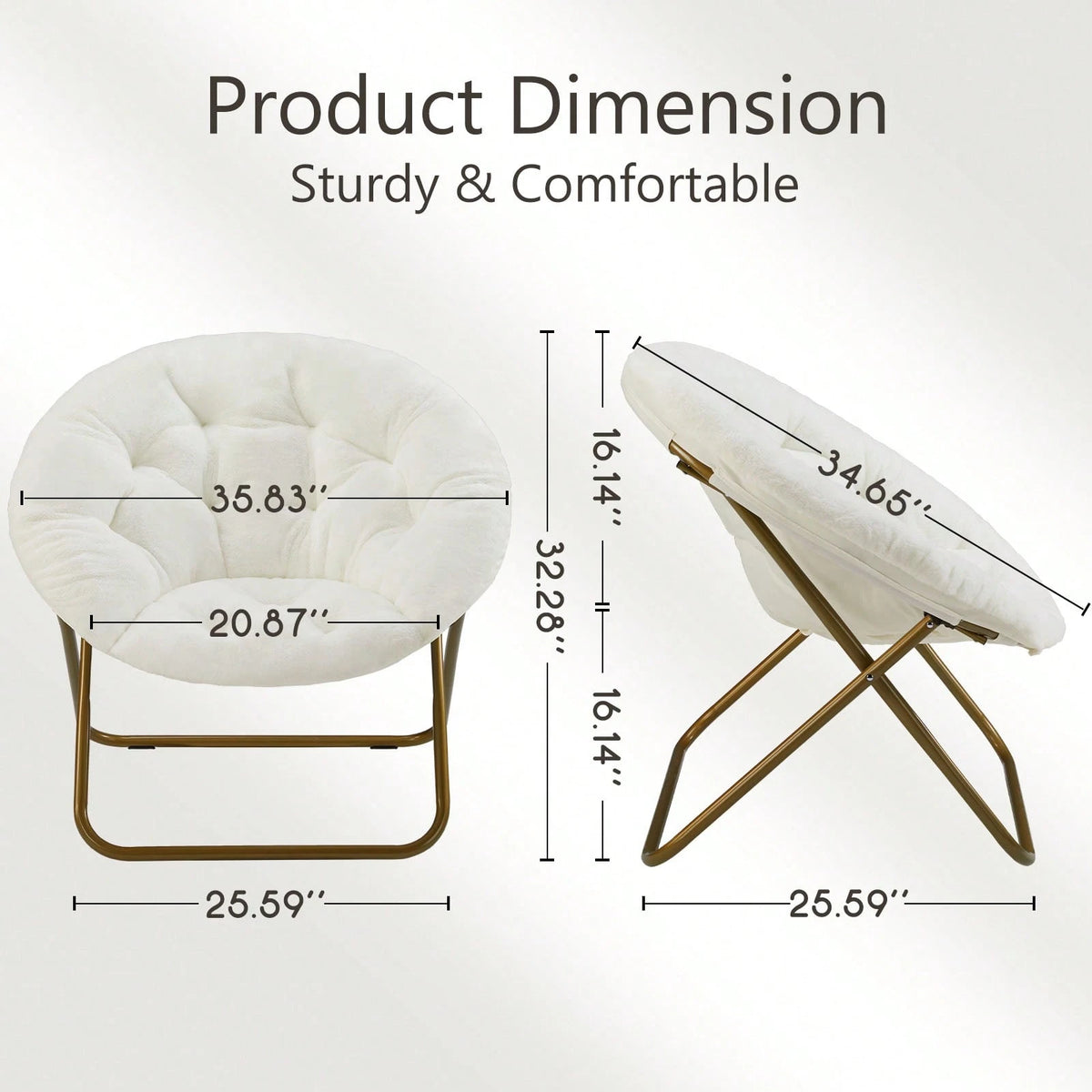 Sweetcrispy Comfy Saucer Chair, Faux Fur Lounge Seasting XL Circle Chair For Bedroom, Dorm & Gaming, Foldable Fashion Accent Seat For Small Spaces, Folding Moon/Mushroom/Round Oversized Style