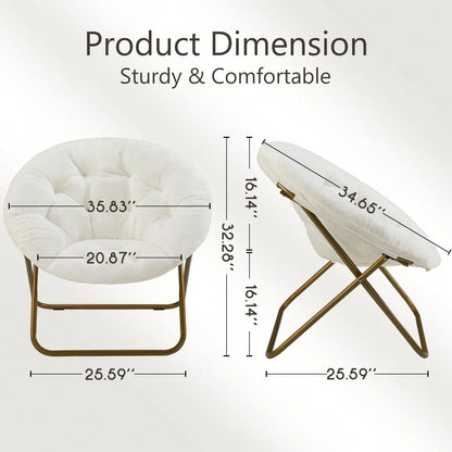 Sweetcrispy Comfy Saucer Chair, Faux Fur Lounge Seasting XL Circle Chair For Bedroom, Dorm & Gaming, Foldable Fashion Accent Seat For Small Spaces, Folding Moon/Mushroom/Round Oversized Style