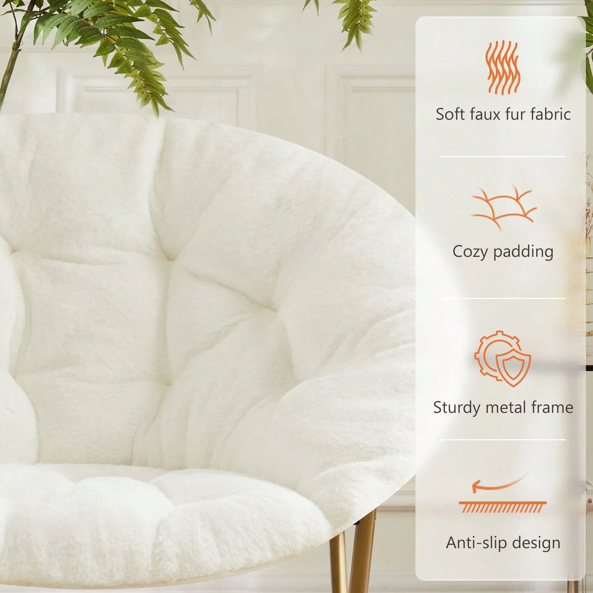 Sweetcrispy Comfy Saucer Chair, Faux Fur Lounge Seasting XL Circle Chair For Bedroom, Dorm & Gaming, Foldable Fashion Accent Seat For Small Spaces, Folding Moon/Mushroom/Round Oversized Style