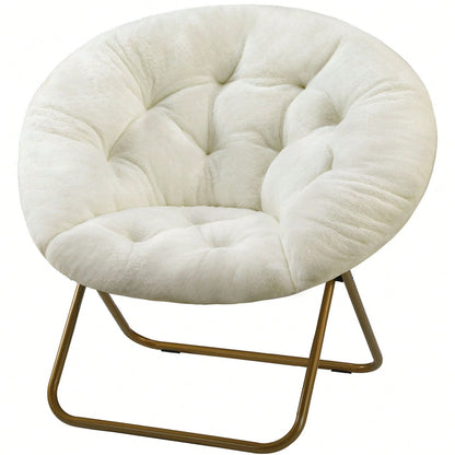 Sweetcrispy Comfy Saucer Chair, Faux Fur Lounge Seasting XL Circle Chair For Bedroom, Dorm & Gaming, Foldable Fashion Accent Seat For Small Spaces, Folding Moon/Mushroom/Round Oversized Style