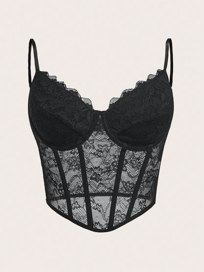 Sweetina Lace Cami Black Corset Top