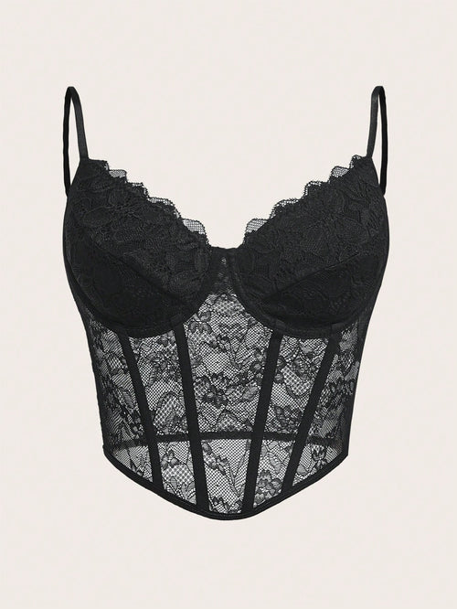 Sweetina Lace Cami Black Corset Top