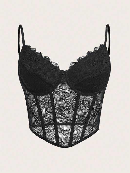 Sweetina Lace Cami Black Corset Top