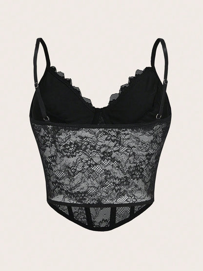 Sweetina Lace Cami Black Corset Top