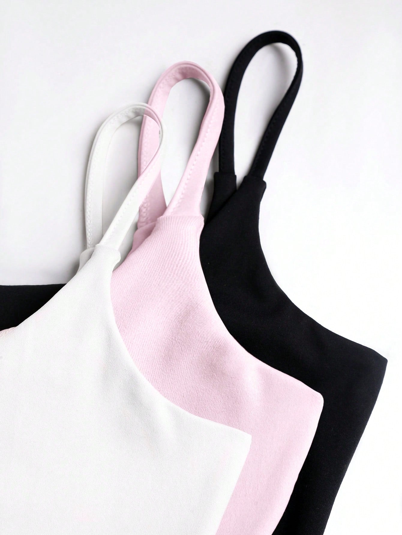 Sweetra 3pcs/Set Sexy Short Casual Commuter Versatile Daily Spaghetti Strap Square Neck Camisole In Apricot, Coffee Brown And Black For Women