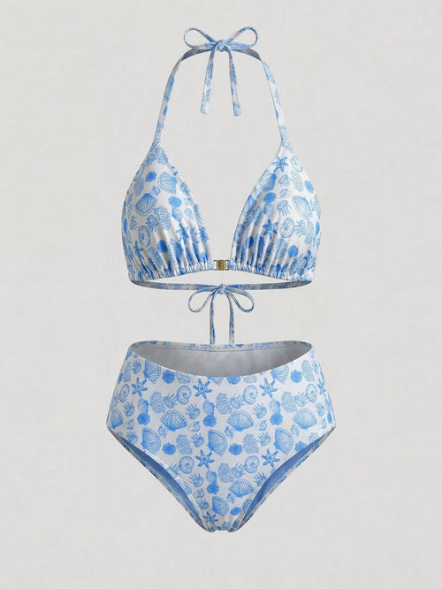 Sweetra CURVE Plus Size Women's Shell Print Sweet Beach Vacation Bikini Set