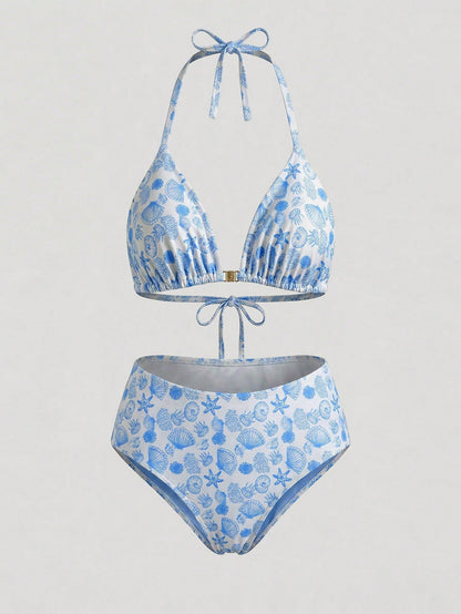 Sweetra CURVE Plus Size Women's Shell Print Sweet Beach Vacation Bikini Set