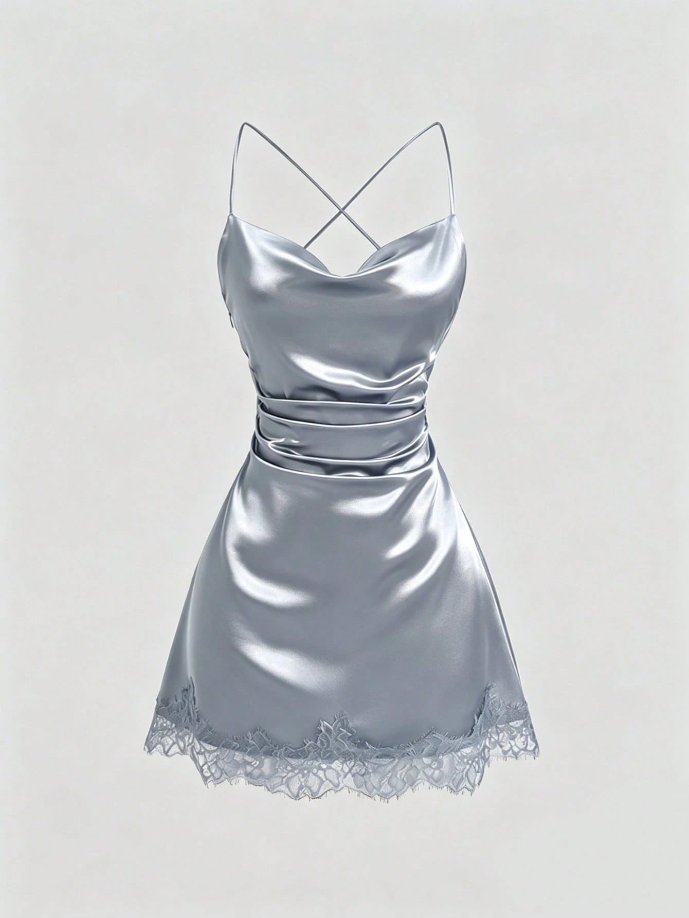 Sweetra New Satin Mini Dress With Contrast Lace, Coffee Color, Suitable For Party Wear