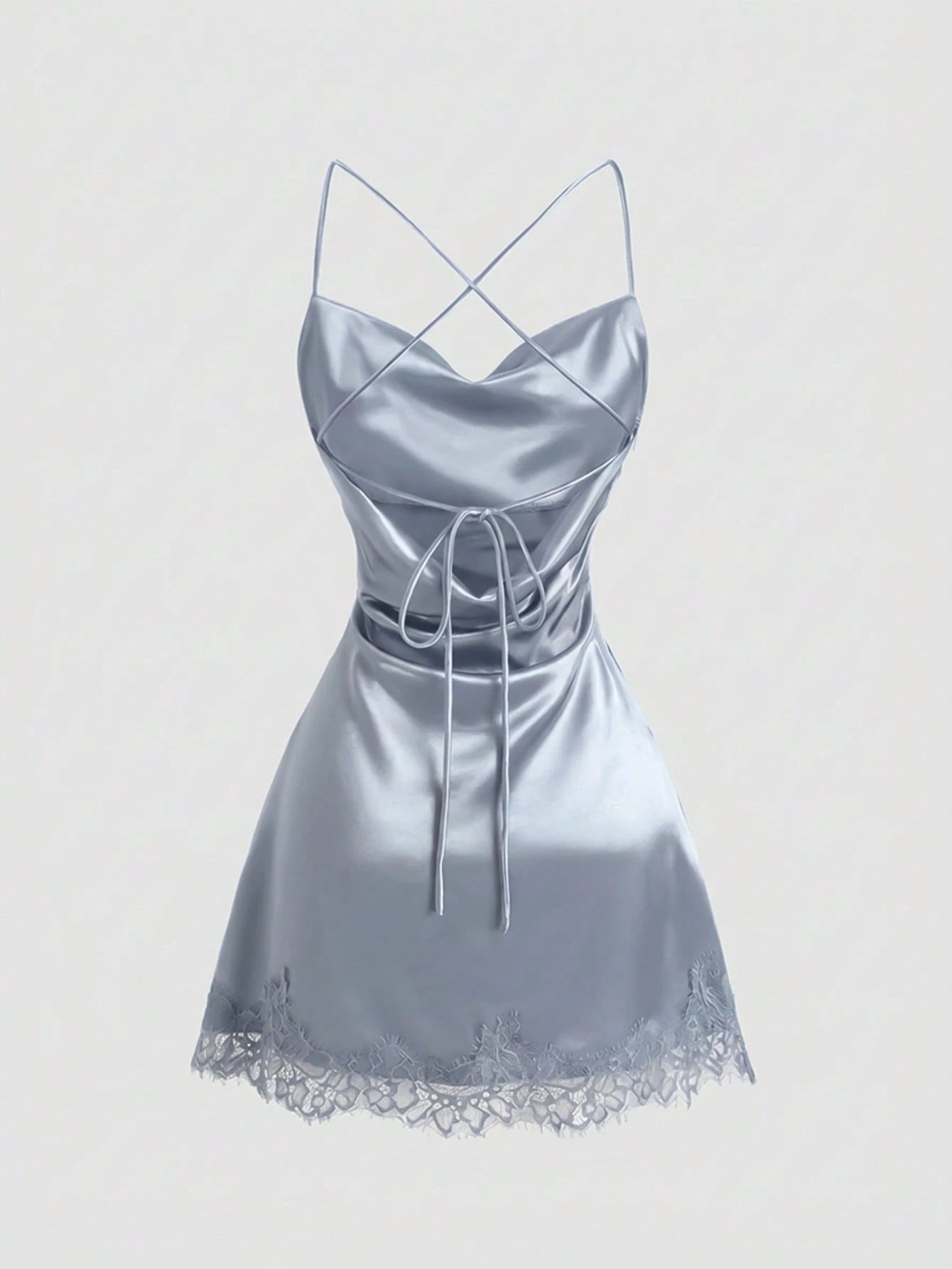 Sweetra New Satin Mini Dress With Contrast Lace, Coffee Color, Suitable For Party Wear