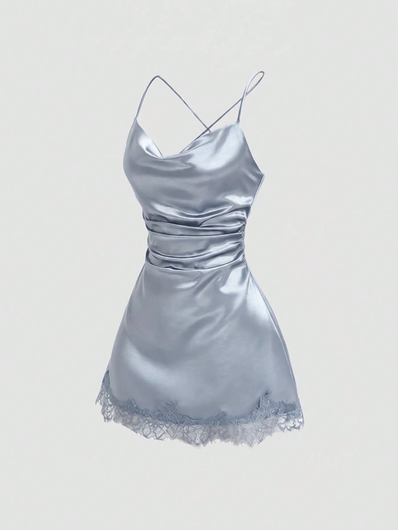 Sweetra New Satin Mini Dress With Contrast Lace, Coffee Color, Suitable For Party Wear