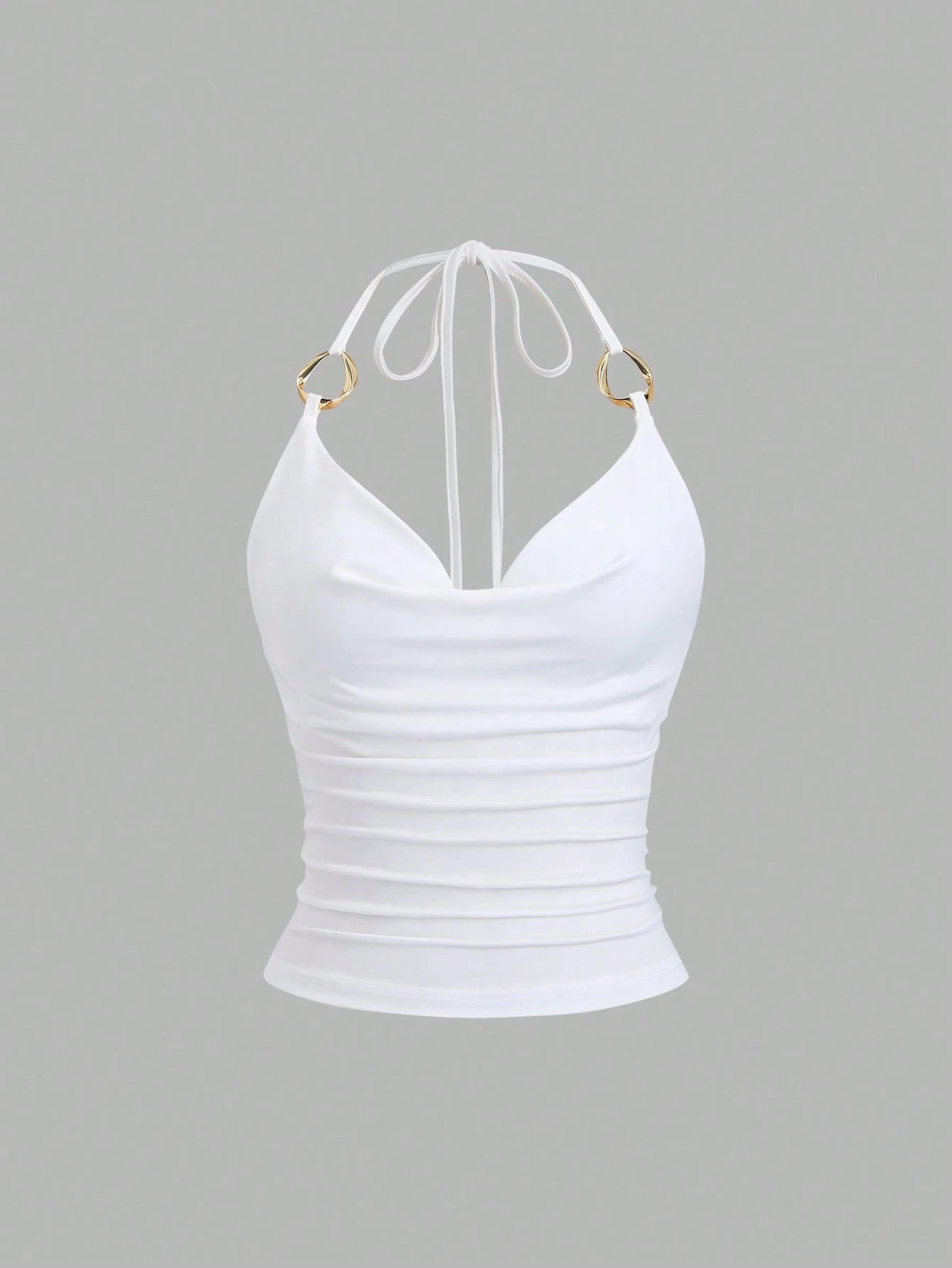 Sweetra New Y2K Metal Ring Decor Commuter Versatile Draped Neck Tie Strap Women Tank Top