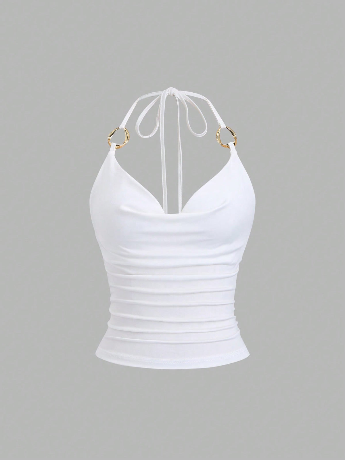 Sweetra New Y2K Metal Ring Decor Commuter Versatile Draped Neck Tie Strap Women Tank Top