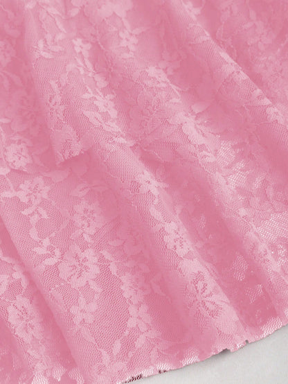 Sweetra Petite Women's Red Sleeveless V-Neck Lace Patchwork Sexy Mini Dress,Petite Women