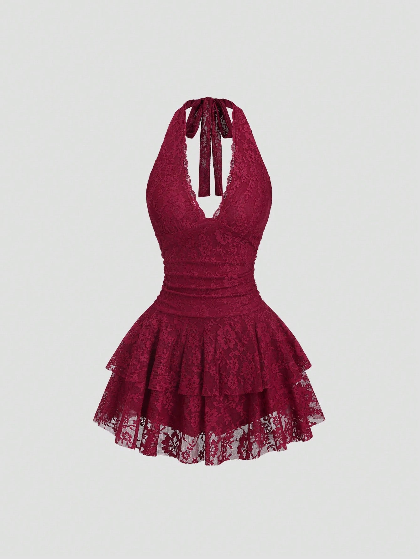 Sweetra Petite Women's Red Sleeveless V-Neck Lace Patchwork Sexy Mini Dress,Petite Women