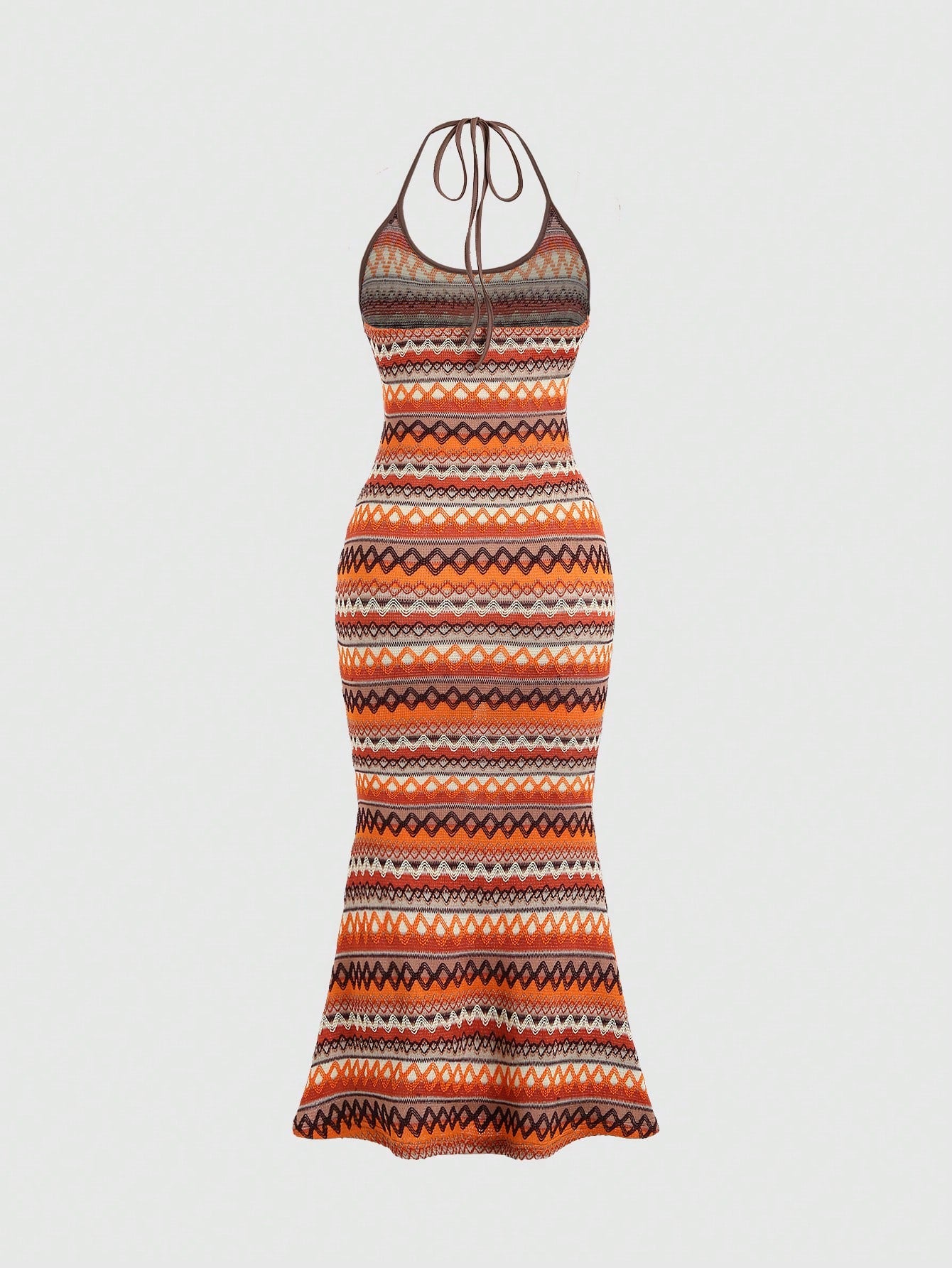 Sweetra Vacation Leisure Color Block Stripes Mermaid Hem Halter Sleeveless Dress Maxi Women Outfit