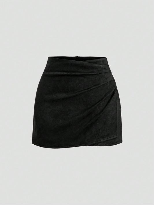 Sweetra Vintage Italian Style Maillard Color Pleated Bodycon Skirt, Sexy & Alluring For Autumn/Winter