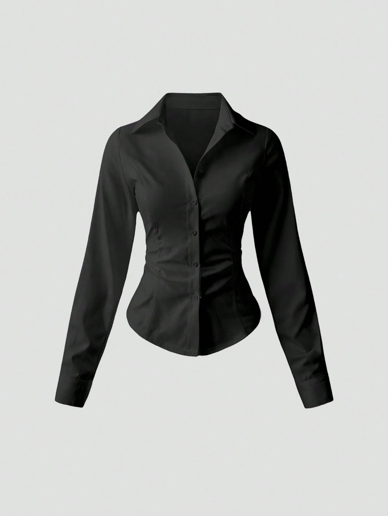 Sweetra Women's Casual Commuter Solid Color Fitted Shirt Fall Cloth For Women