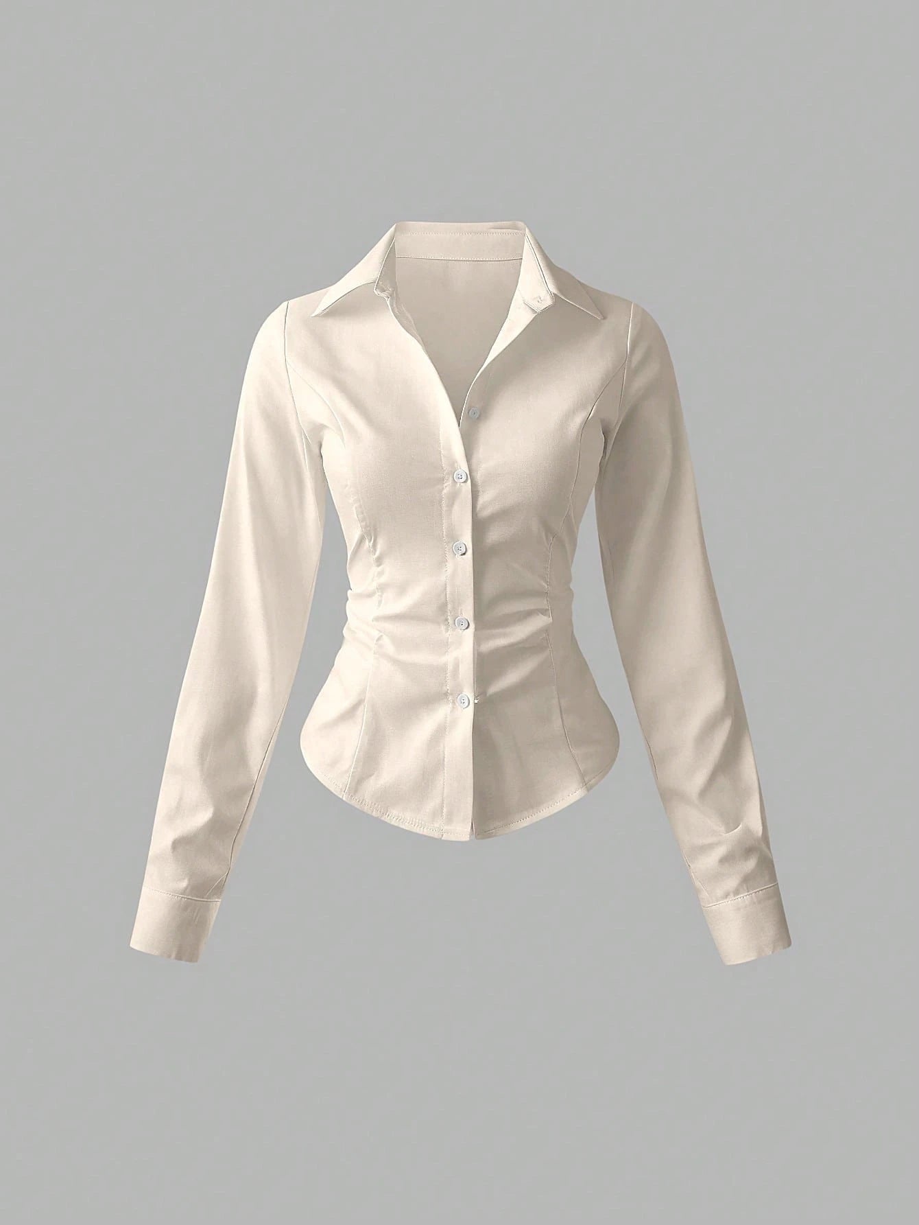 Sweetra Women's Casual Commuter Solid Color Fitted Shirt Fall Cloth For Women