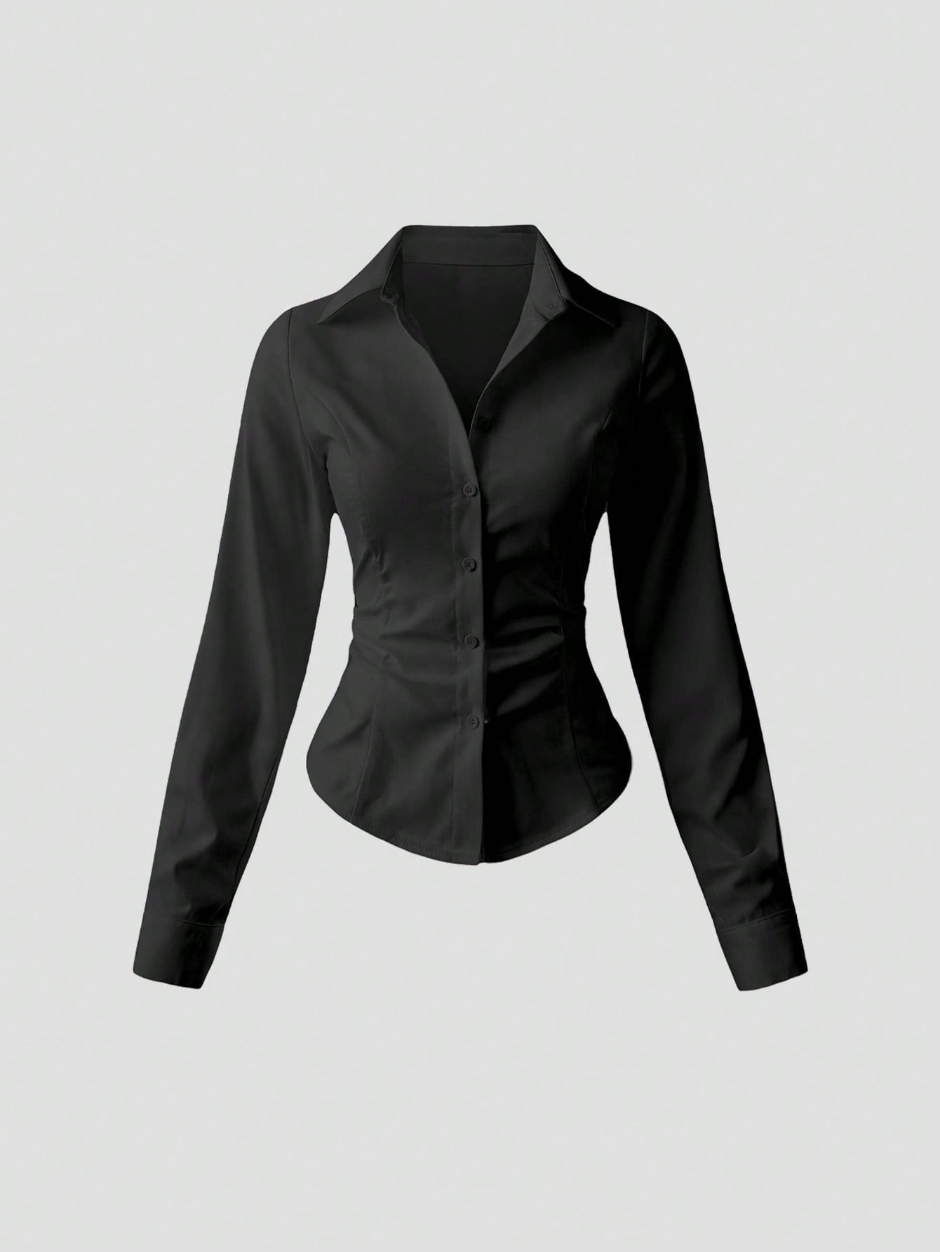 Sweetra Women's Casual Commuter Solid Color Fitted Shirt Fall Cloth For Women