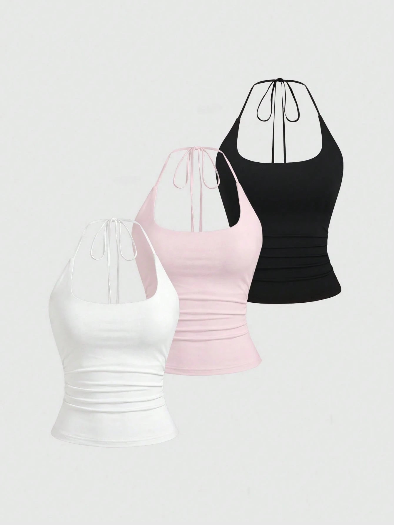 Sweetra Women's European And American Fashion Casual New Summer, Slim Fit Sexy Halter Backless Elegant Commute Casual Fitness Halter Top, 3-Pieces Set