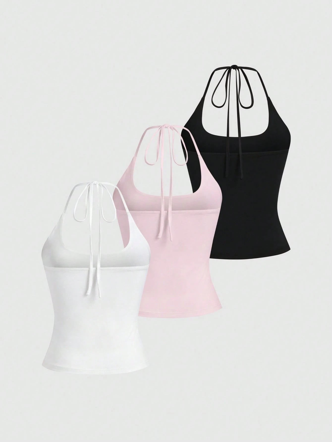 Sweetra Women's European And American Fashion Casual New Summer, Slim Fit Sexy Halter Backless Elegant Commute Casual Fitness Halter Top, 3-Pieces Set