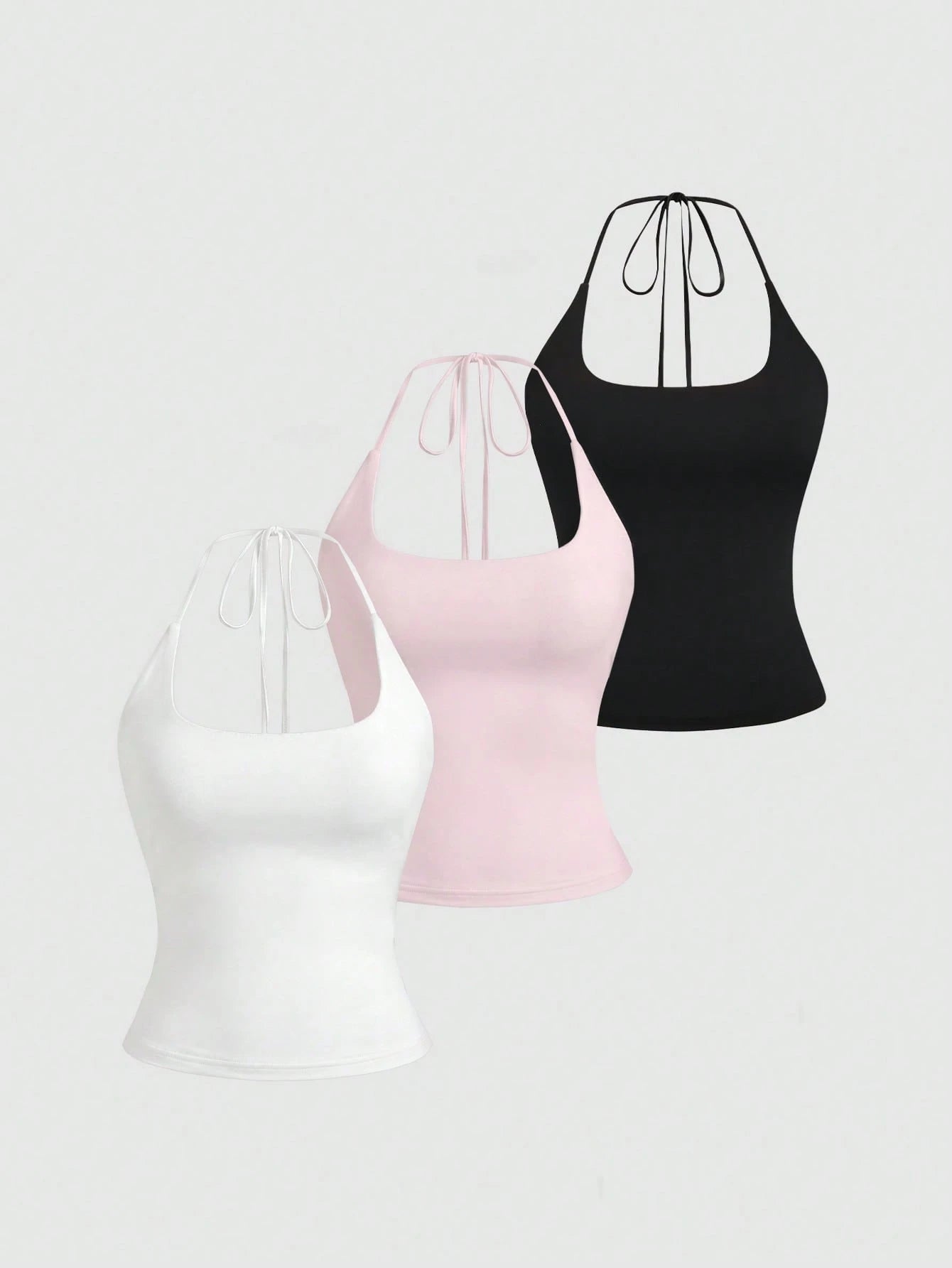Sweetra Women's European And American Fashion Casual New Summer, Slim Fit Sexy Halter Backless Elegant Commute Casual Fitness Halter Top, 3-Pieces Set