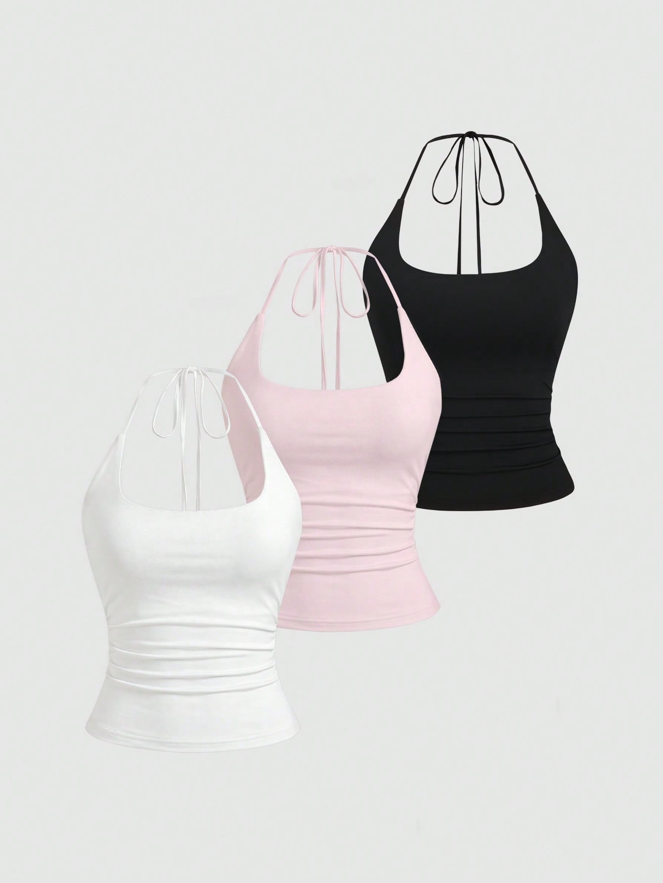 Sweetra Women's European And American Fashion Casual New Summer, Slim Fit Sexy Halter Backless Elegant Commute Casual Fitness Halter Top, 3-Pieces Set
