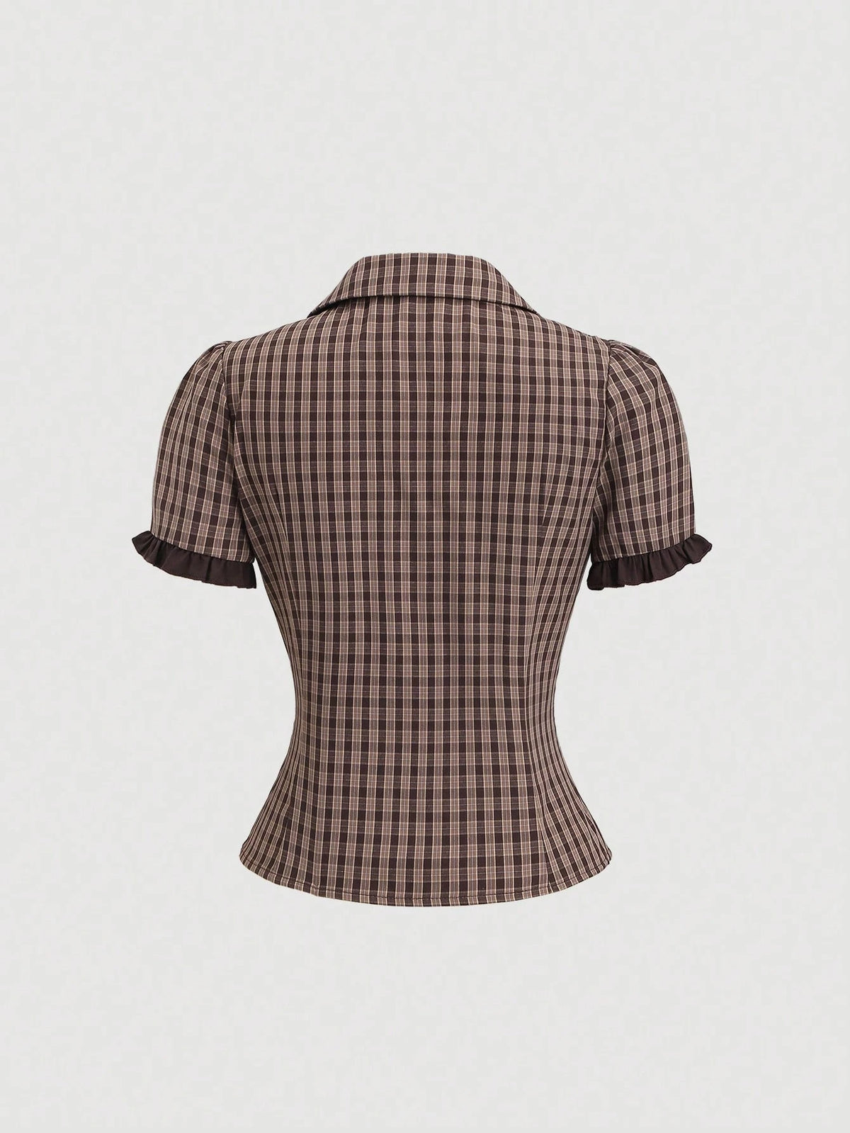 Sweetra Women's Plaid Short Puff Sleeve Single-Breasted Shirt, Spring/Summer