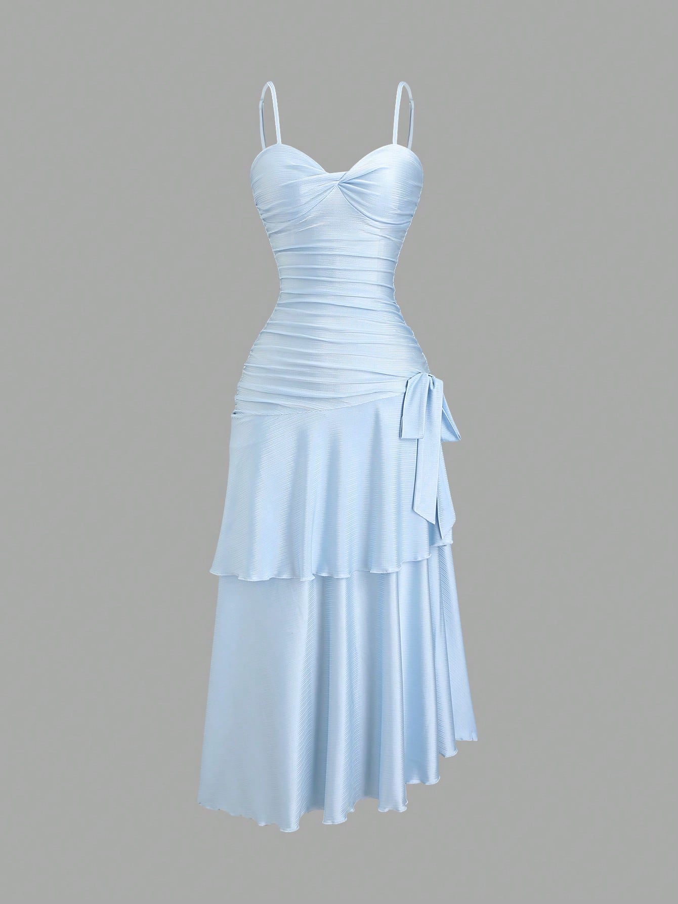 Sweetra Women's Summer Knit Spaghetti Strap Dress With Front Twist Detail And Tiered Hem, Maxi Length