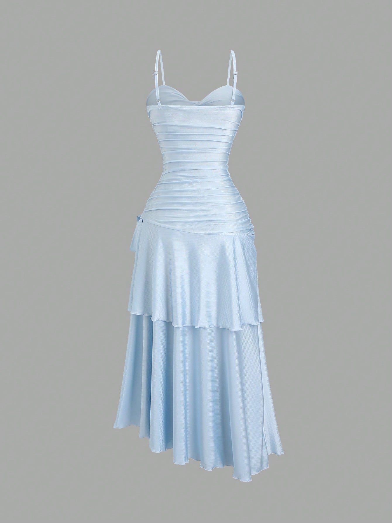 Sweetra Women's Summer Knit Spaghetti Strap Dress With Front Twist Detail And Tiered Hem, Maxi Length