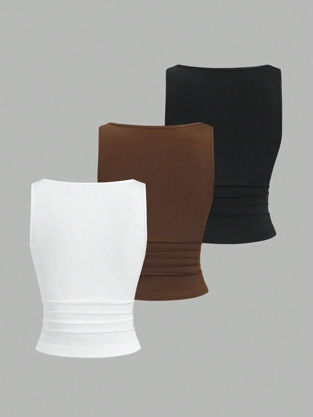 Sweetra Women Solid Color Pleated V-Neck Black, White, Brown Camisole Set