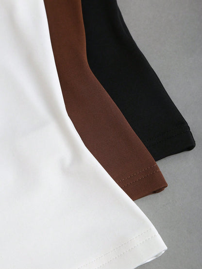 Sweetra Women Solid Color Pleated V-Neck Black, White, Brown Camisole Set