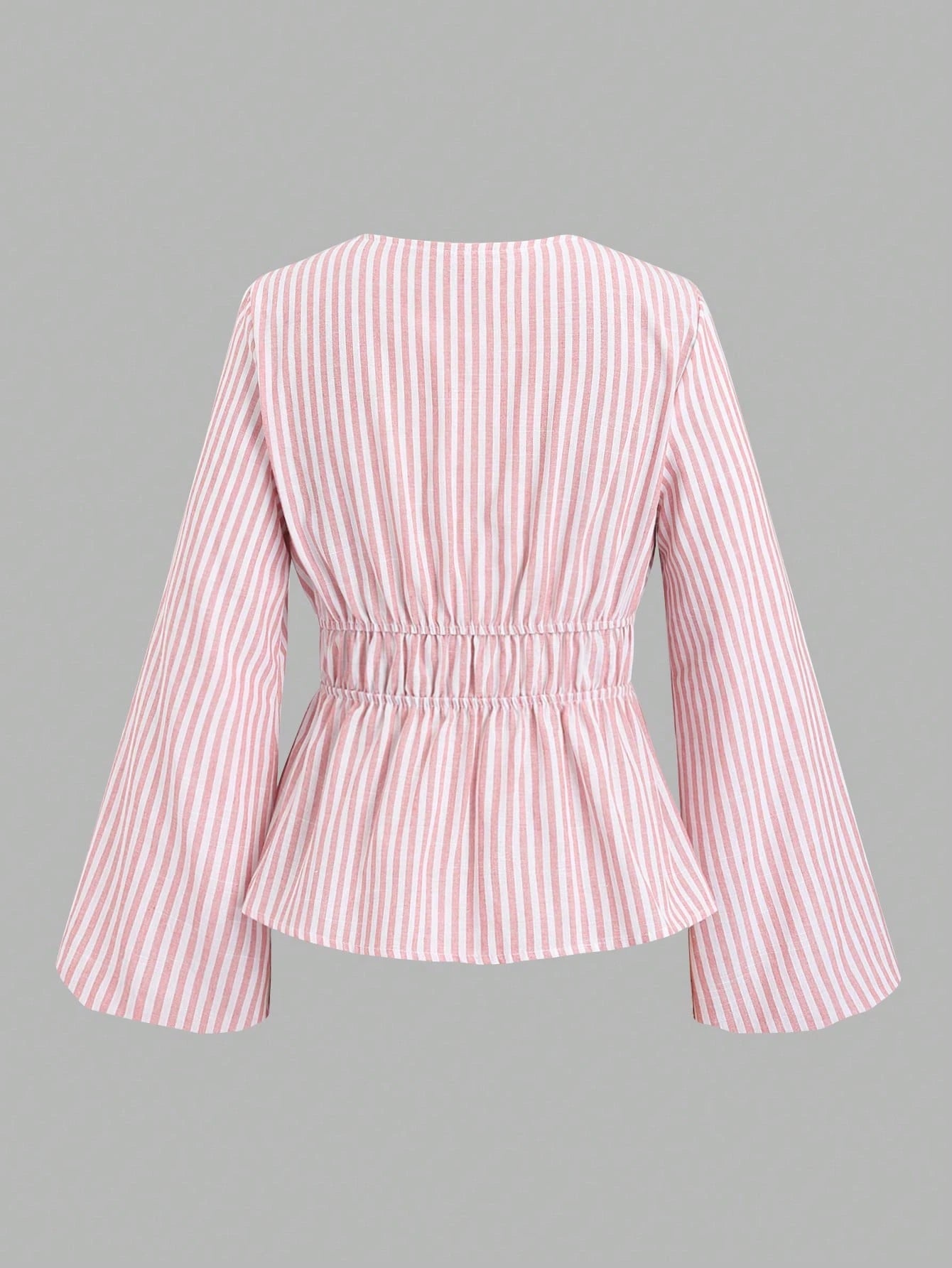 Sweetra Women Striped Long Sleeve Tie Front Loose Blouse Fall Cloth For Women