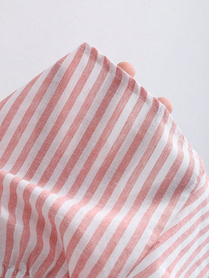 Sweetra Women Striped Long Sleeve Tie Front Loose Blouse Fall Cloth For Women