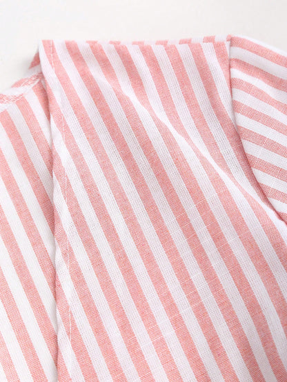 Sweetra Women Striped Long Sleeve Tie Front Loose Blouse Fall Cloth For Women