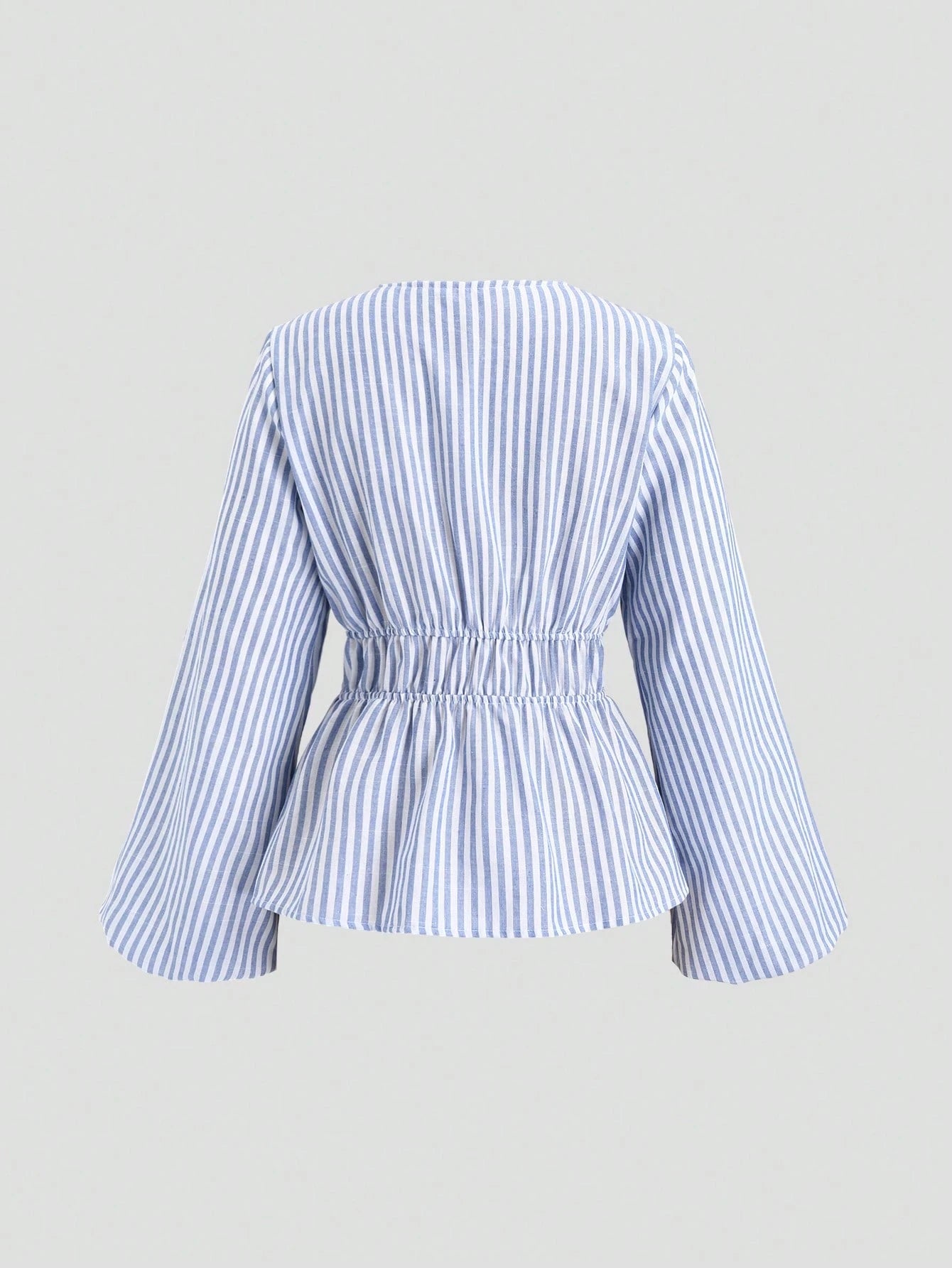 Sweetra Women Striped Long Sleeve Tie Front Loose Blouse Fall Cloth For Women