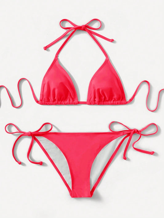 Swim 2 Pieces Solid Color Bikini Swimwear For Beach Vacation For Summer
