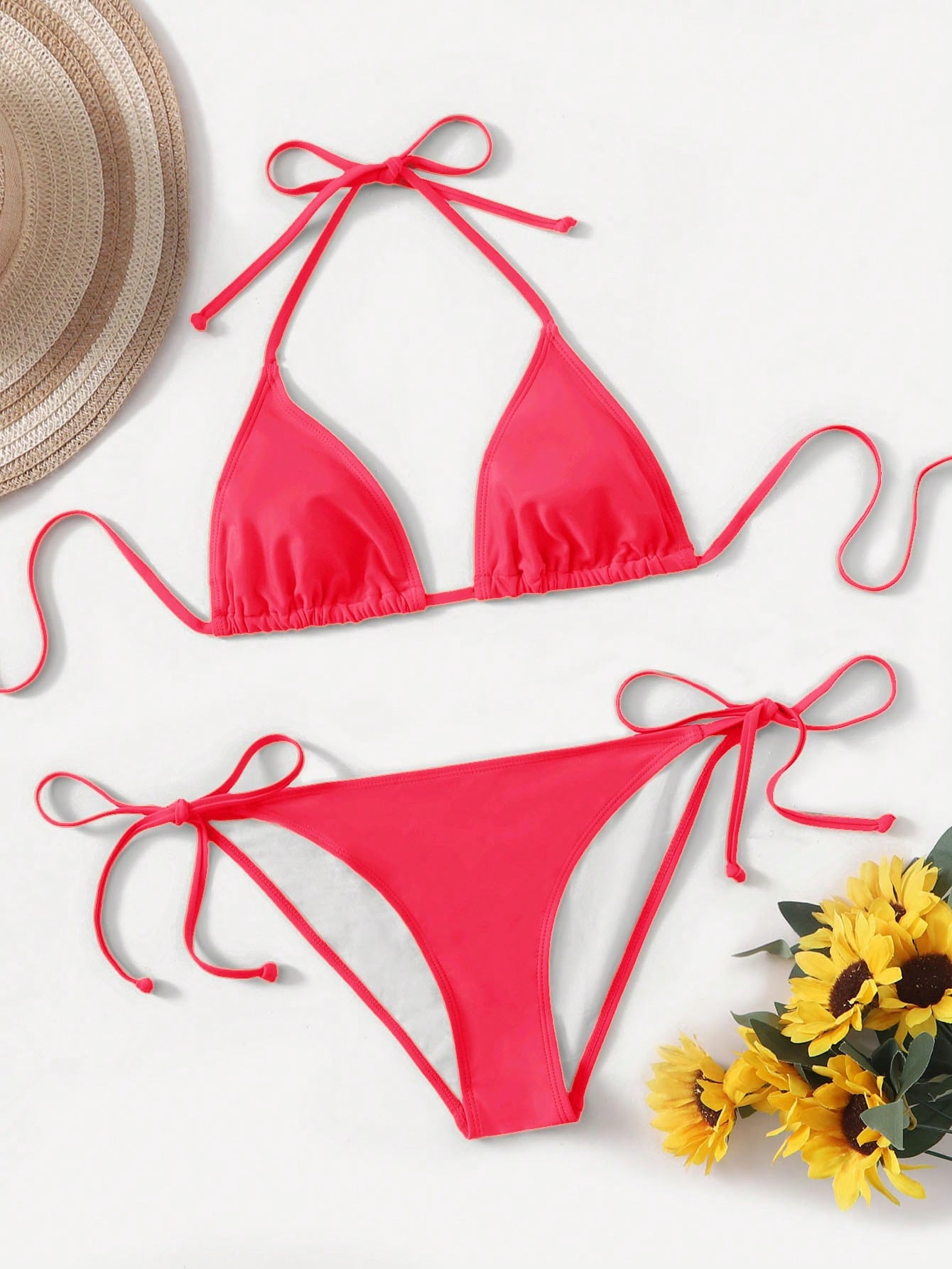 Swim 2 Pieces Solid Color Bikini Swimwear For Beach Vacation For Summer